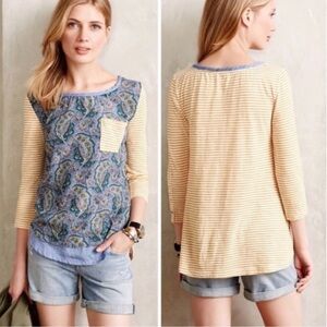 Anthropologie 9-HI5 STCL mixed pattern short sleeve blouse size small
